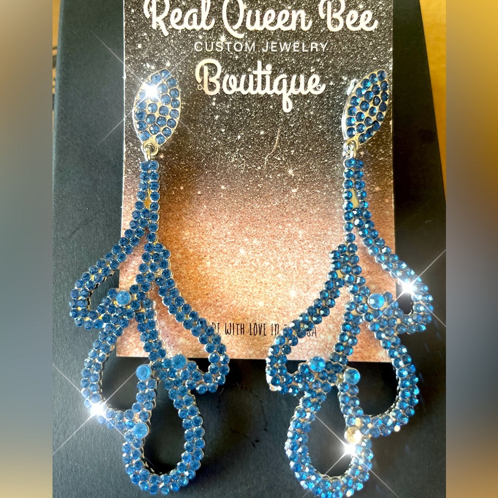 Long Light Blue Pageant Earrings